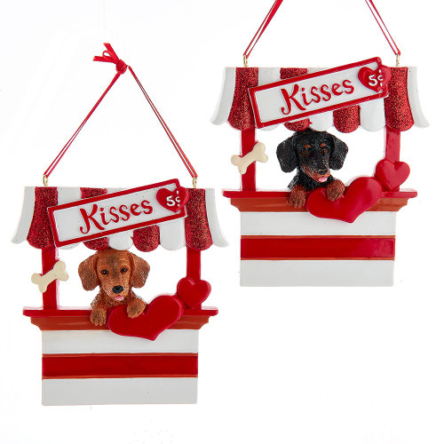 Dachshund “Kisses“ Kissing Booth Ornament For Personalization, 2 Assorted