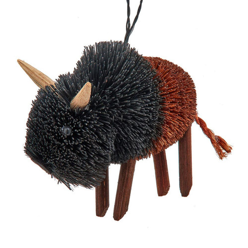 Buri Black & Brown Bison With Rattan Feet Ornament