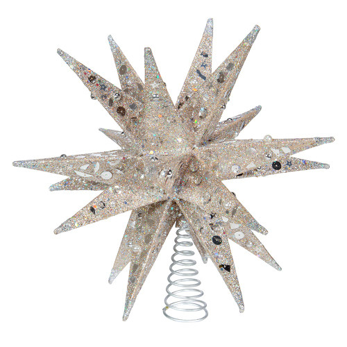 12“ Un-Lit Champagne and Silver Glittered Moravian Star Treetop
