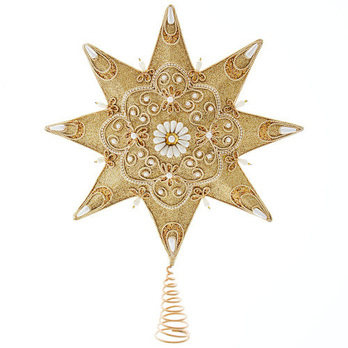 16“ Un-Lit Pearl and Gold Shimmer Star Treetop