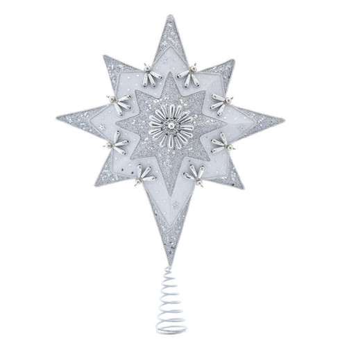 14“ Un-lit Silver Glittered Bethlehem Star Treetop