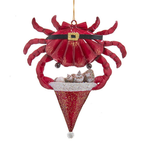Tin Crab Holding Hat Ornament