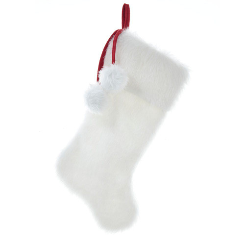 White Faux Fur Stocking With Pom Poms