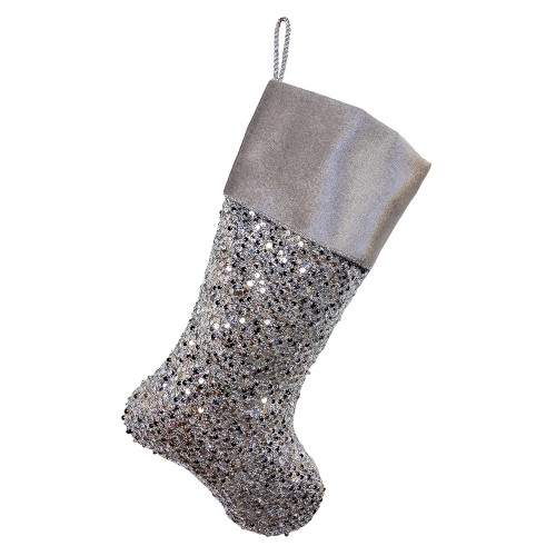 Silver Sequin With Velvet Cuff Stocking
