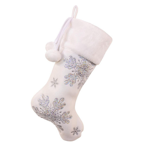 White Velvet Sequined Snowflakes Stocking