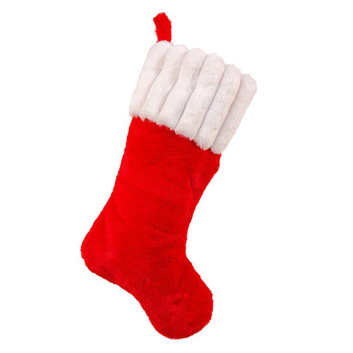 Red Faux Fur With Striped White Cuff Stocking