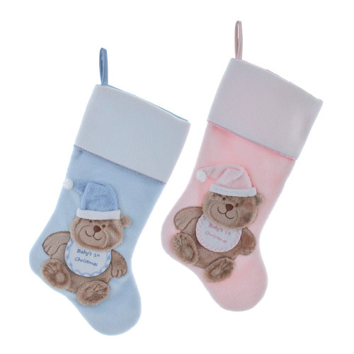 Baby's 1st Faux Fur Bear With Fleece Cuff Stockings, 2 Assorted