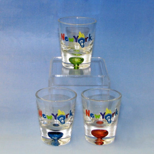 NYC Shot Glass With Torch Design, 3 Assorted