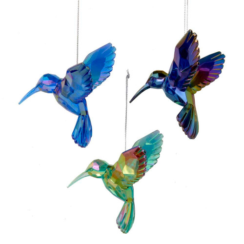 Iridescent Hummingbird Acrylic Ornaments, 3 Assorted