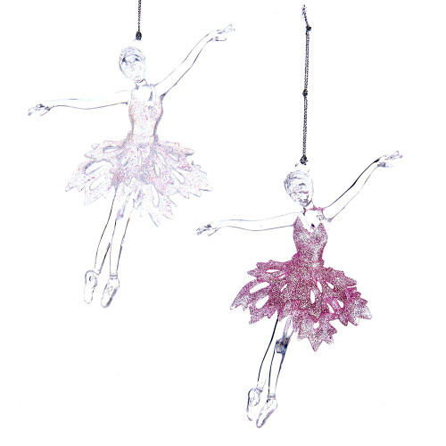 Pink and White Ballet Girl Acrylic Ornaments, 2 Assorted