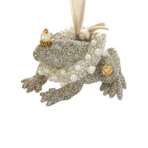 Vintage Glamour Platinum Glass Glitter Frog Ornament