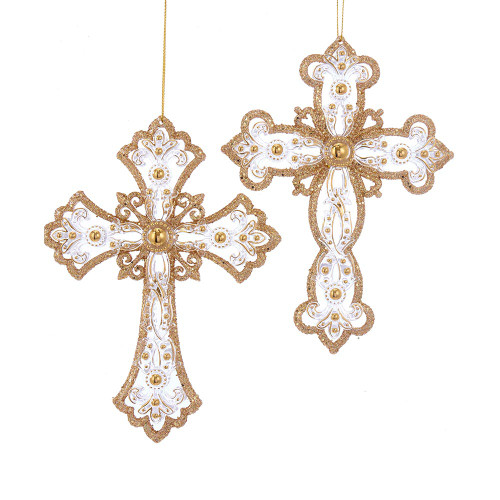 Gold and Silver Cross Ornaments, 2 Assorted