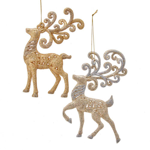 Gold and Platinum Reindeer Ornaments, 2 Assorted