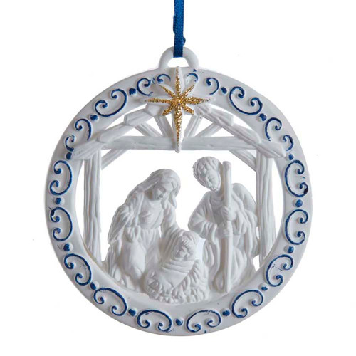 White and Blue Nativity Family Ornament