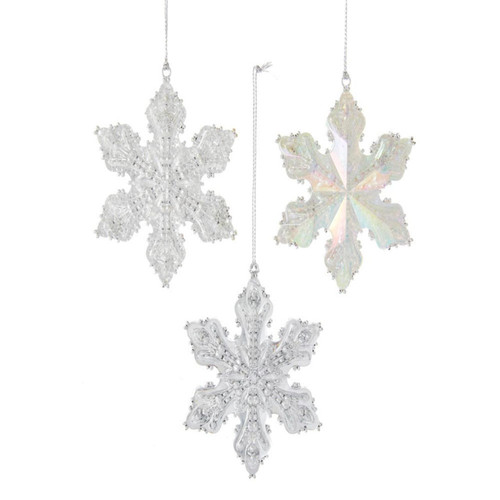 Clear and Silver Snowflake Ornaments, 3 Assorted