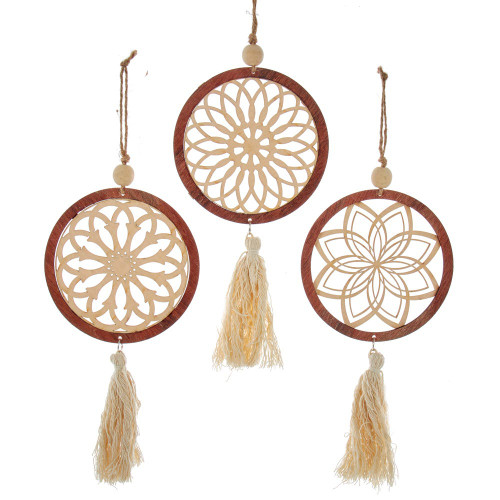 Macramé Wooden Disc Ornaments, 3 Assorted