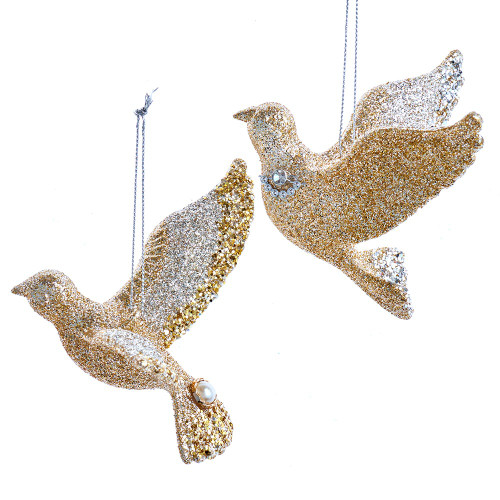 Platinum Dove Ornaments, 2 Assorted