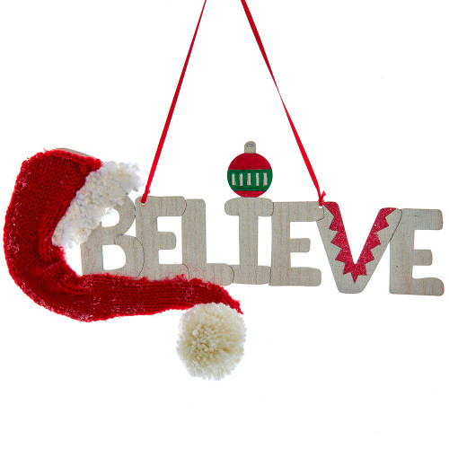 “Believe“ With Santa Hat Sign Ornament
