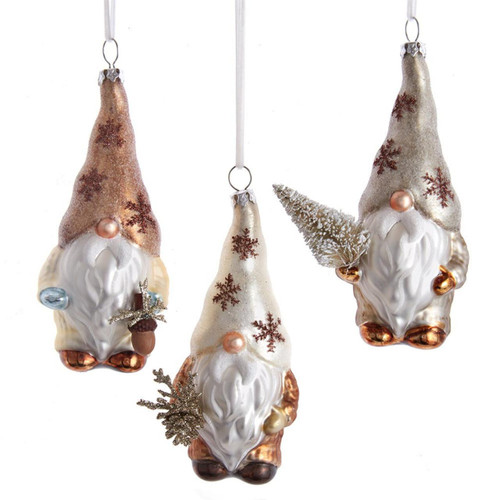 Glass Rustic Glam Gnome Ornaments, 3 Assorted