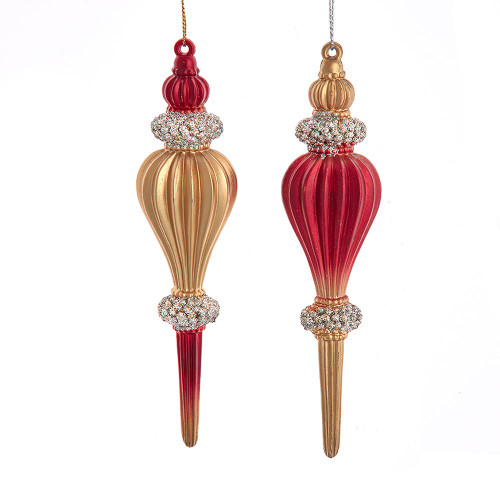 Red and Gold Spindle Finial Ornaments, 2 Assorted