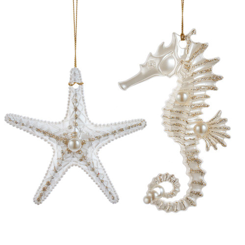 Glittered Sea Horse & Starfish Ornaments, 2 Assorted