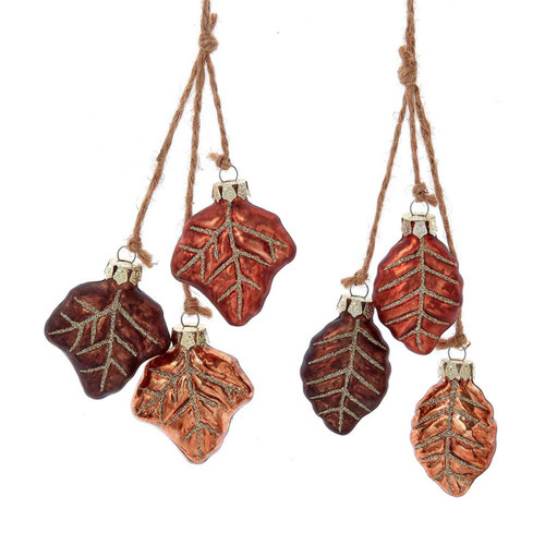 Glass 3 Leaves Dangle Ornaments, 2 Assorted