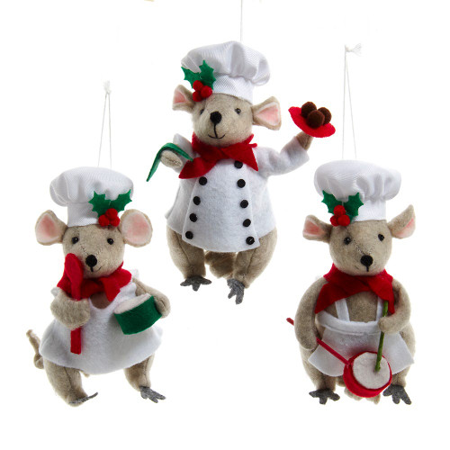 Mouse Chef Ornaments, 3 Assorted