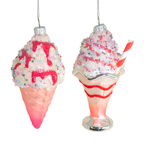 Glass Ice Cream Soda Float Ornaments, 2 Assorted