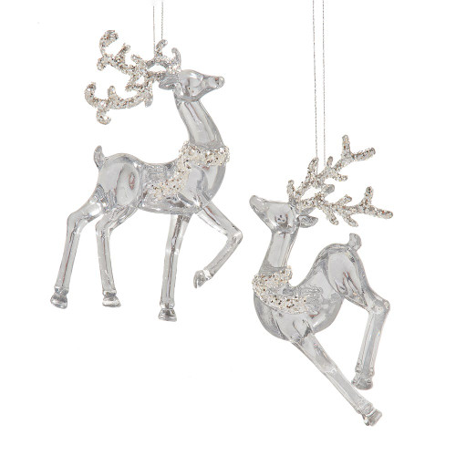 Transparent Deer With Silver Glitter Ornaments, 2 Assorted