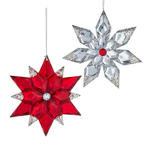 Red & Silver Snowflake Ornaments, 2 Assorted