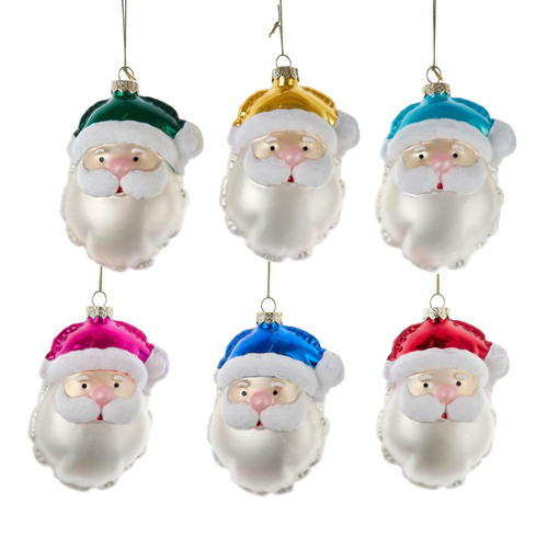 Glass Santa Head Balloon Ornaments, 6 Assorted