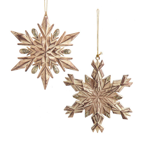 Distressed Glittered Snowflake Ornaments, 2 Assorted