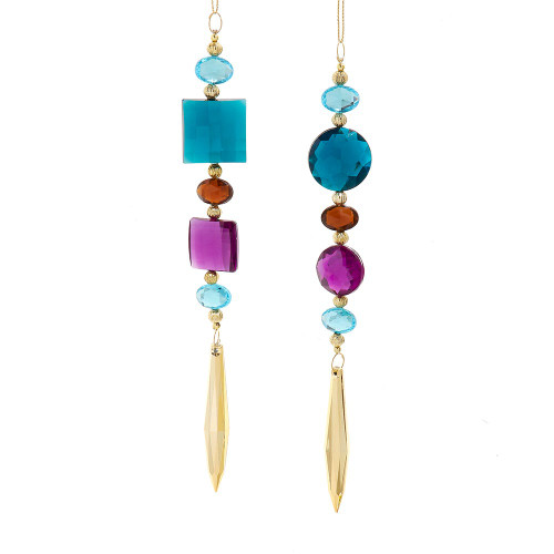 Blue & Purple Stones With Dangle Drop Ornaments, 2 Assorted