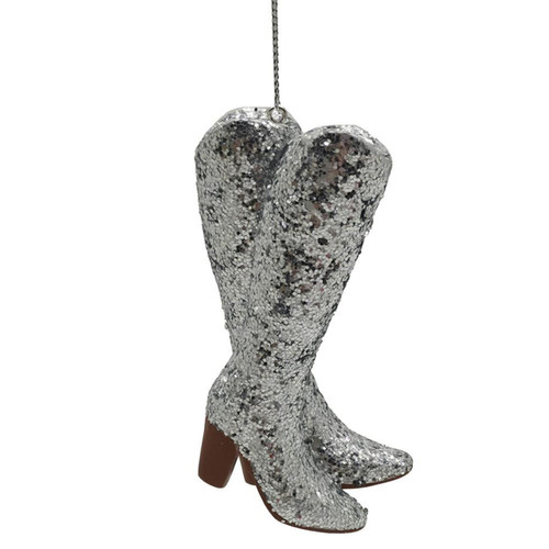 Silver Glitter Cowboy Boots Ornament