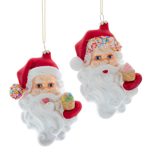 Glass Santa Head With Sprinkles Ornaments, 2 Assorted