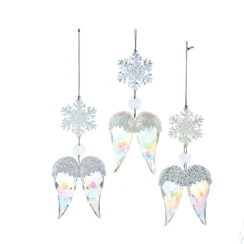 Opalescent Angel Wing Ornaments, 3 Assorted