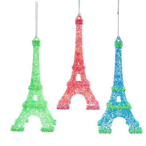Glow In The Dark Eiffel Tower Ornaments, 3 Assorted