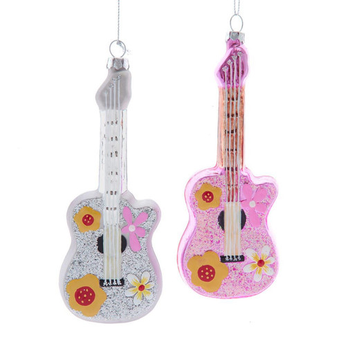 Glass Silver & Pink Guitar Ornament