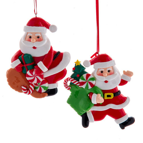 Peppermint Candy Santa Ornaments, 2 Assorted
