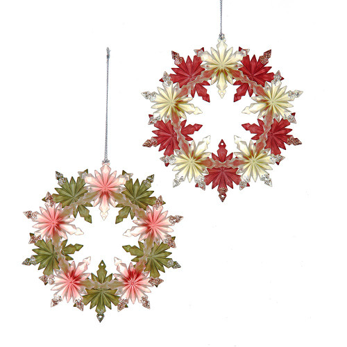 Red & Olive Green Snowflake Wreath Ornaments, 2 Assorted