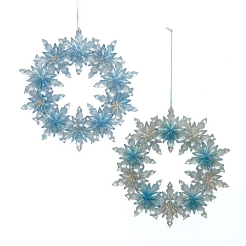 Blue & Platinum Snowflake Wreath Ornaments, 2 Assorted