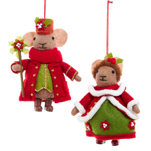 Red & Green Mouse Ornaments, 2 Assorted