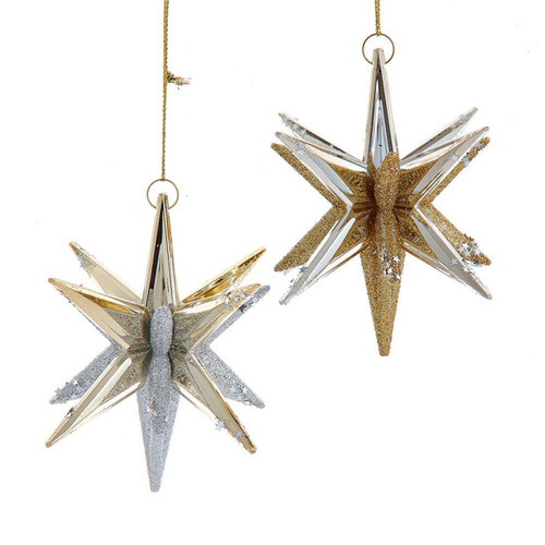Metallic Gold & Silver Glittered Starburst Ornaments, 2 Assorted