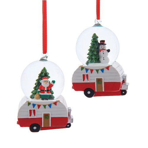 Santa & Snowman Camper Water Globe Ornaments, 2 Assorted