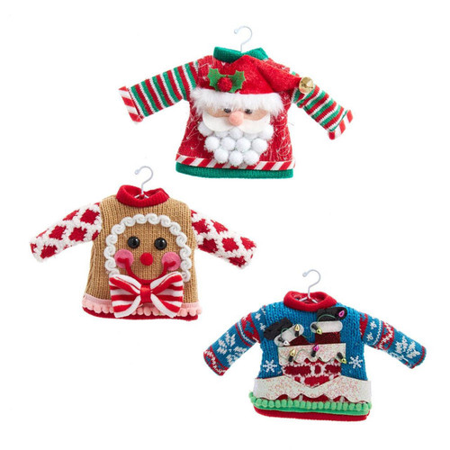 Santa, Gingerbread and Chimney Ugly Sweater Ornaments, 3 Assorted