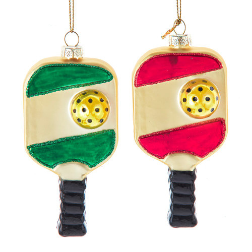 Glass Red & Green Pickleball Ornaments, 2 Assorted