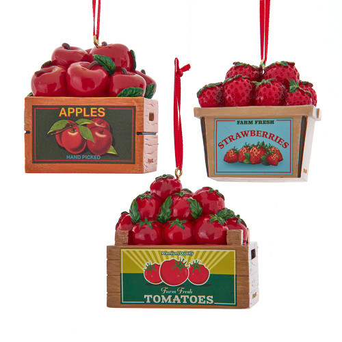 Fruit & Vegetable Crate Ornaments, 3 Assorted