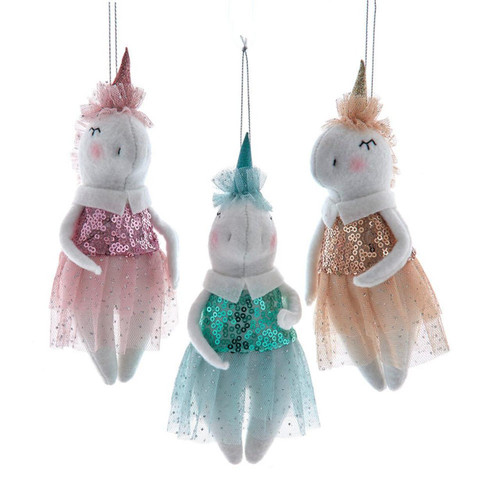 Plush Ballerina Unicorn Ornaments, 3 Assorted