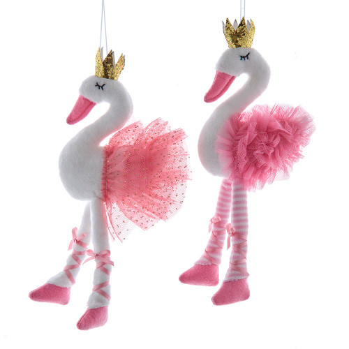 Plush Ballerina Swan Ornaments, 2 Assorted