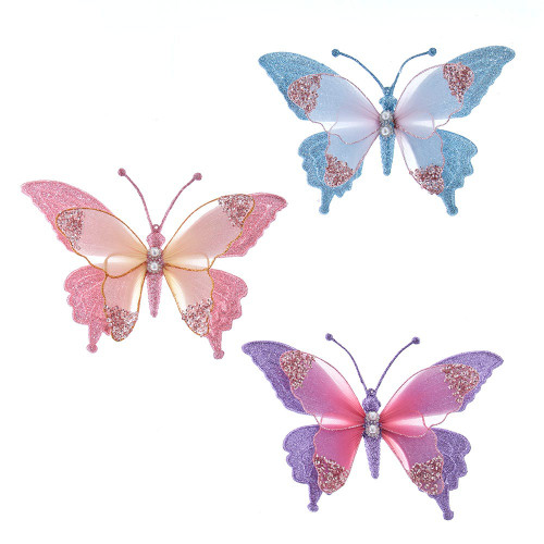 Butterfly Clip Ornaments, 3 Assorted
